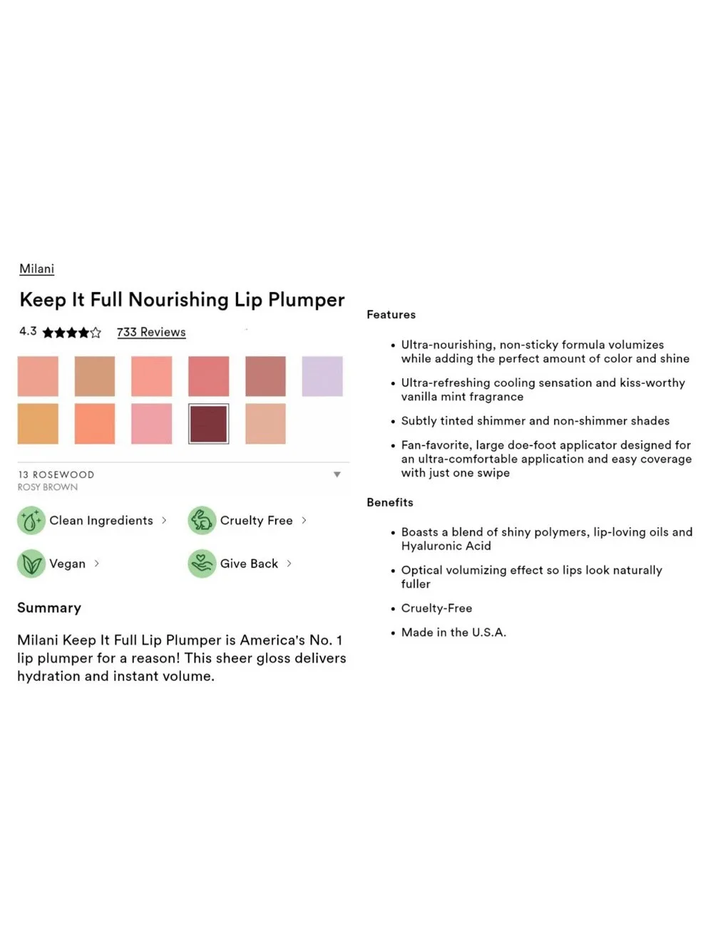 🎉2•$13/3•$18🎉 MILANI Keep It Full Nourishing Lip Plumper In 13 Rosewood